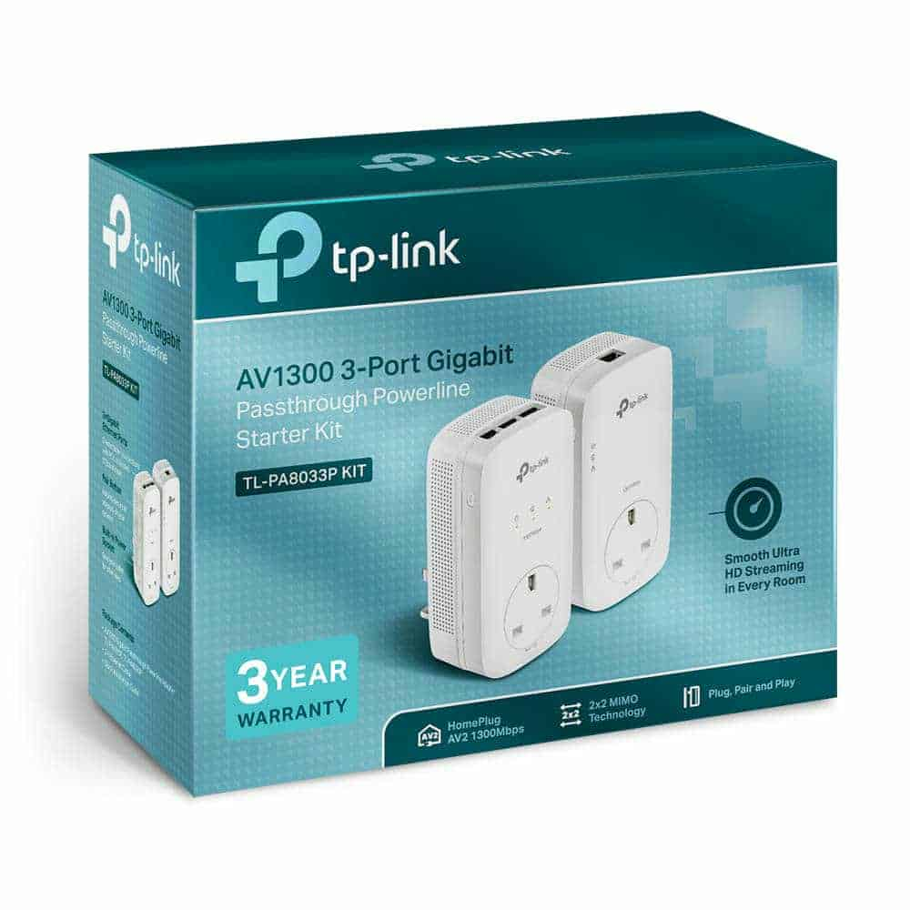 (image for) TPLINK TL-PA8033P KIT 3-Port Gigabit Passthrough Powerline Starter Kit